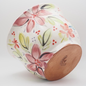 Korongozott, piros virágmintával díszített kerámia tál   - otthon & életmód - dekoráció - asztal és polc dekoráció - dekorációs tál, tartó - Meska.hu