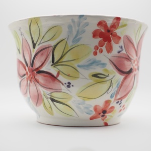 Korongozott, piros virágmintával díszített kerámia tál  , Otthon & Életmód, Dekoráció, Asztal és polc dekoráció, Dekorációs tál, tartó, , MESKA