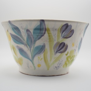 Korongozott, mezei virágmintával díszített kerámia tál   - otthon & életmód - dekoráció - asztal és polc dekoráció - dekorációs tál, tartó - Meska.hu