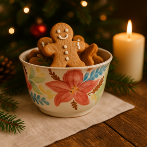 Korongozott, piros virágmintával díszített kerámia tál  metszett levelekkel - otthon & életmód - dekoráció - asztal és polc dekoráció - dekorációs tál, tartó - Meska.hu