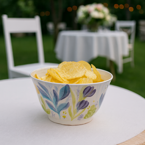 Korongozott, mezei virágmintával díszített kerámia tál   - Meska.hu