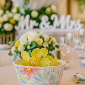 Korongozott, pasztell virágmintával díszített kerámia tál   - otthon & életmód - dekoráció - asztal és polc dekoráció - dekorációs tál, tartó - Meska.hu