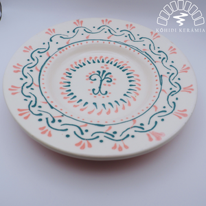 Korongozott kerámia kistányér - Népi ihletésű írókás mintával - otthon & életmód - konyhafelszerelés, tálalás - tálalás - tányér- és poháralátét - Meska.hu