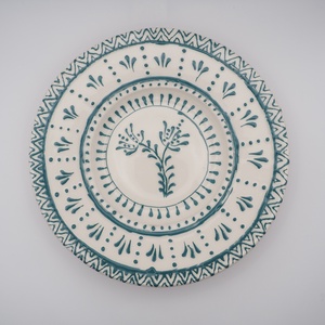 Korongozott kerámia kistányér - Népi ihletésű írókás mintával - Meska.hu