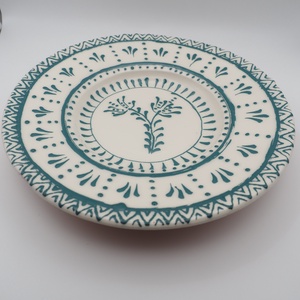 Korongozott kerámia kistányér - Népi ihletésű írókás mintával - otthon & életmód - konyhafelszerelés, tálalás - tálalás - tányér- és poháralátét - Meska.hu