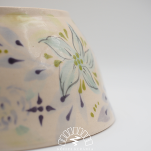 Pasztell kék virágmintával díszített kerámia tál   - otthon & életmód - dekoráció - asztal és polc dekoráció - dekorációs tál, tartó - Meska.hu