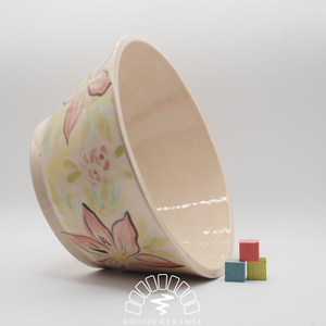 Korongozott, pasztell rózsaszín virágmintával díszített kerámia tál   - otthon & életmód - dekoráció - asztal és polc dekoráció - dekorációs tál, tartó - Meska.hu