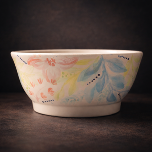 Pasztell színű virágmintával díszített kerámia tál   - otthon & életmód - konyhafelszerelés, tálalás - tálalás - tányér & étkészlet - Meska.hu