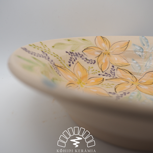 Kézzel készült kerámia tányér � narancs színű virágmintával - otthon & életmód - konyhafelszerelés, tálalás - tálalás - tányér- és poháralátét - Meska.hu