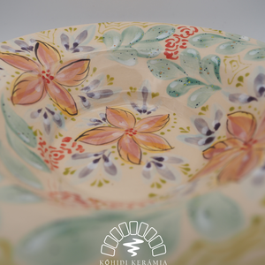 Kézzel készült kerámia mélytányér � piros virágmintával - otthon & életmód - konyhafelszerelés, tálalás - tálalás - tányér- és poháralátét - Meska.hu