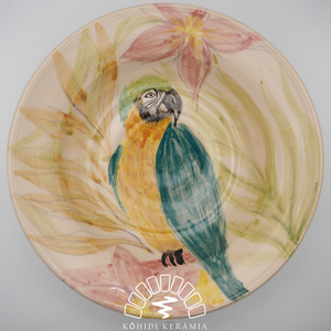 Kézzel festett kerámia tányér � papagájos motívummal, Otthon & Életmód, Konyhafelszerelés, tálalás, Tálalás, Tányér- és poháralátét, Agyagozás, MESKA