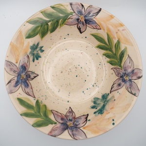 Kerámia mélytányér � lila virágmintával, Otthon & Életmód, Konyhafelszerelés, tálalás, Tálalás, Tányér- és poháralátét, Agyagozás, MESKA