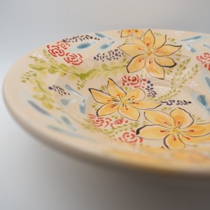 Kerámia mélytányér � narancs virágmintával - otthon & életmód - konyhafelszerelés, tálalás - tálalás - tányér- és poháralátét - Meska.hu