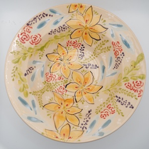 Kerámia mélytányér � narancs virágmintával - Meska.hu