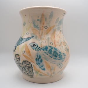 Korongozott, tengeri állatvilággal díszített kerámia váza - otthon & életmód - dekoráció - asztal és polc dekoráció - dekorációs tál, tartó - Meska.hu