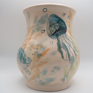 Korongozott, tengeri állatvilággal díszített kerámia váza - otthon & életmód - dekoráció - asztal és polc dekoráció - dekorációs tál, tartó - Meska.hu