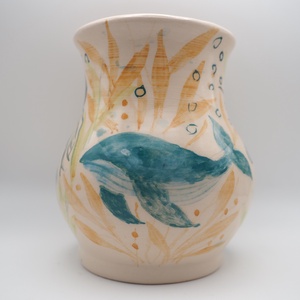 Korongozott, tengeri állatvilággal díszített kerámia váza - otthon & életmód - dekoráció - asztal és polc dekoráció - dekorációs tál, tartó - Meska.hu