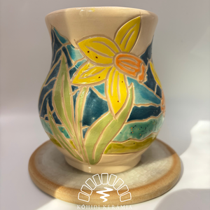 Kerámia bögre nárciszokkal - otthon & életmód - konyhafelszerelés, tálalás - tálalás - bögre & csésze - Meska.hu