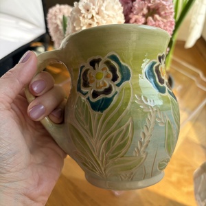 Kerámia bögre ibolya virágokkal - Meska.hu