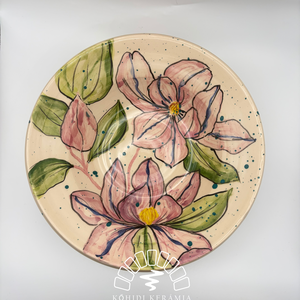 Kerámia tányér � tavi rózsás festett mintával, Otthon & Életmód, Konyhafelszerelés, tálalás, Tálalás, Tányér- és poháralátét, Agyagozás, MESKA