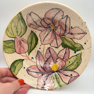 Kerámia tányér � tavi rózsás festett mintával - otthon & életmód - konyhafelszerelés, tálalás - tálalás - tányér- és poháralátét - Meska.hu