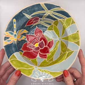 Kerámia tányér � tavirózsás minta minta - otthon & életmód - konyhafelszerelés, tálalás - tálalás - tányér- és poháralátét - Meska.hu