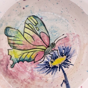 Kerámia tányér � pillangó festett mintával - otthon & életmód - konyhafelszerelés, tálalás - tálalás - tányér- és poháralátét - Meska.hu