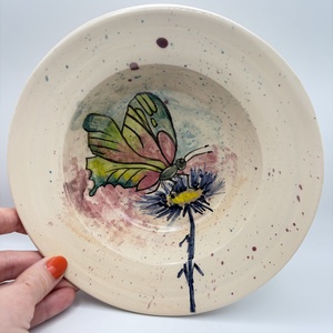 Kerámia tányér � pillangó festett mintával - otthon & életmód - konyhafelszerelés, tálalás - tálalás - tányér- és poháralátét - Meska.hu