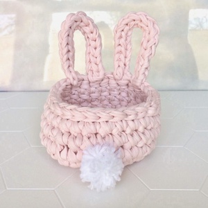 Egyedi húsvéti nyuszis horgolt kosár húsvétra pompon farkincával - Kisherceg design - Meska.hu
