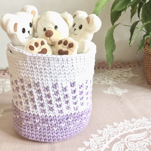 Egyedi óriási lila horgolt pakolós kosár szivecskékkel - Kisherceg design, Otthon & Életmód, Tárolás & Rendszerezés, Tárolókosár, Horgolás, Újrahasznosított alapanyagból készült termékek, MESKA