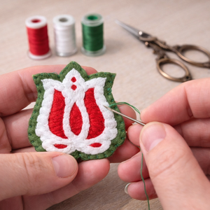 Tulipános filc kokárda  - ékszer - kitűző és bross - Meska.hu