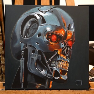 Terminator T-800 akril portré, Művészet, Portré & Karikatúra, Portré, Festészet, MESKA
