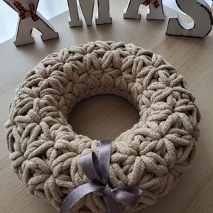 Horgolt adventi koszorú karamell  színben 24 cm - karácsony - adventi díszek - adventi koszorú - Meska.hu