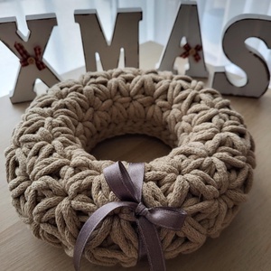 Horgolt adventi koszorú karamell  színben 24 cm - Meska.hu