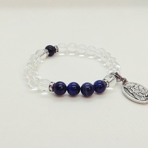 Mihály arkangyal karkötő - hegyikristály, szodalit - ékszer - karkötő - charm karkötő - Meska.hu