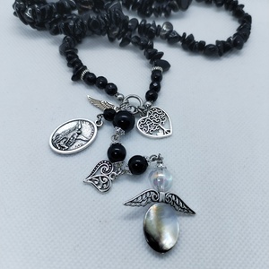 Obszidián védelmező amulett Mihály arkangyal medállal - Meska.hu