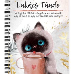Személyre szabható - Kávézós cicus mintás A6-os füzet, Otthon & Életmód, Papír, írószer, Jegyzetfüzet & Napló, , MESKA