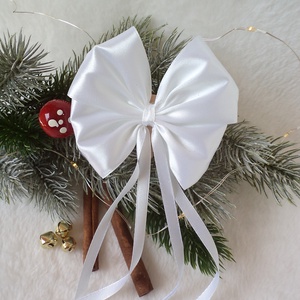 Karácsonyfára csíptetős szatén masni, fehér, Karácsony, Karácsonyi lakásdekoráció, Karácsonyfadíszek, Mindenmás, MESKA