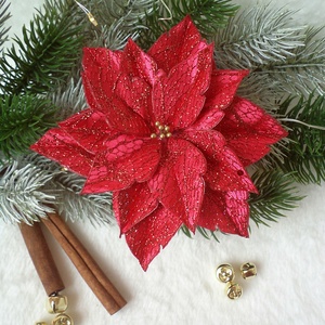 Piros színű  csillámos mikulásvirág, Karácsony, Karácsonyi lakásdekoráció, Karácsonyfadíszek, Mindenmás, MESKA