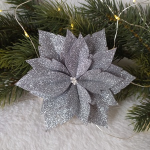Ezüst csillámos mikulásvirág / poinsettia - karácsony - mikulás - mikulás beltéri dekoráció - Meska.hu