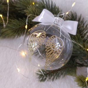 Kiárusítás, Átlátszó üveggömb arany csillámos felirattal, 8 cm - karácsony - karácsonyi lakásdekoráció - karácsonyfadíszek - Meska.hu
