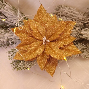 Arany színű  csillámos mikulásvirág, Karácsony, Karácsonyi lakásdekoráció, Karácsonyfadíszek, Mindenmás, MESKA
