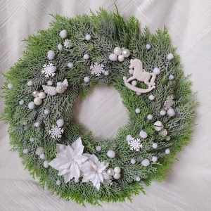 Fehér havas, csillámos kopogtató, Karácsony, Adventi díszek, Adventi ajtódísz, , MESKA