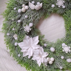 Fehér havas, csillámos kopogtató - karácsony - adventi díszek - adventi ajtódísz - Meska.hu