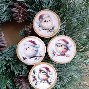 Karácsonyi madárkás fakorong - karácsony - karácsonyi ajándékozás - karácsonyi ajándékcsomagolás - Meska.hu