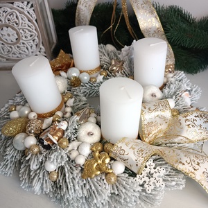 Fehér-arany adventi koszorú - karácsony - adventi díszek - adventi koszorú - Meska.hu