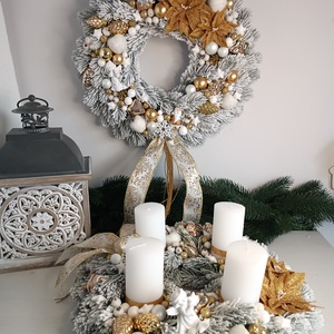Fehér-arany adventi koszorú - karácsony - adventi díszek - adventi koszorú - Meska.hu