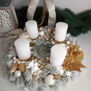 Fehér-arany adventi koszorú - karácsony - adventi díszek - adventi koszorú - Meska.hu