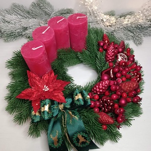 Piros-zöld, bogyós adventi koszorú - karácsony - adventi díszek - adventi koszorú - Meska.hu