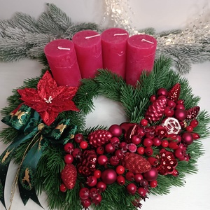 Piros-zöld, bogyós adventi koszorú - karácsony - adventi díszek - adventi koszorú - Meska.hu